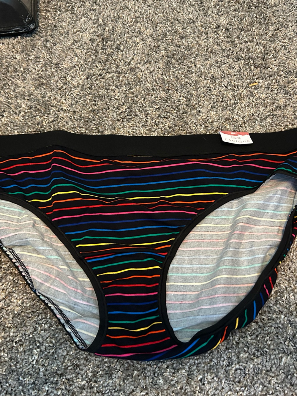 Cacique Black Cotton Hipster with Rainbow Stripe Accents